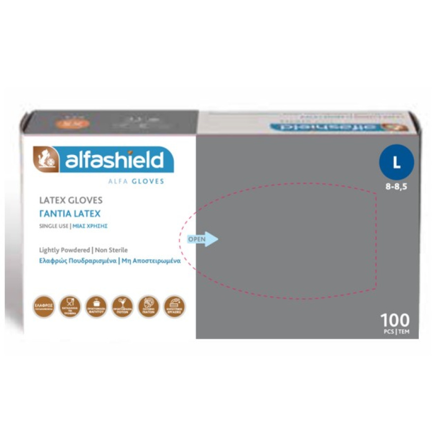 AlfaShield Latex Gloves - Γάντια Latex μίας χρήσης Ελαφρώς Πουδραρισμένα Small 100τμχ