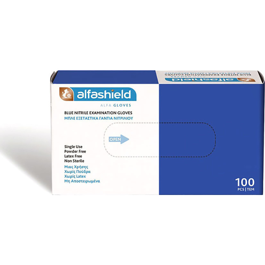 Karabinis Medical Alfashield Alfa Gloves Εξεταστικά Γάντια Νιτριλίου Χωρίς Πούδρα Μπλε 100τμχ